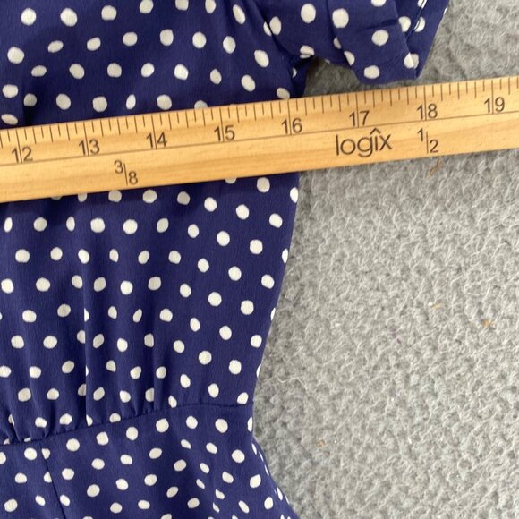 Fossil Dress Womens 2 Navy Polka Dot Silk Fit & Flare Raglan Short Sleeve Mini - Picture 7 of 10